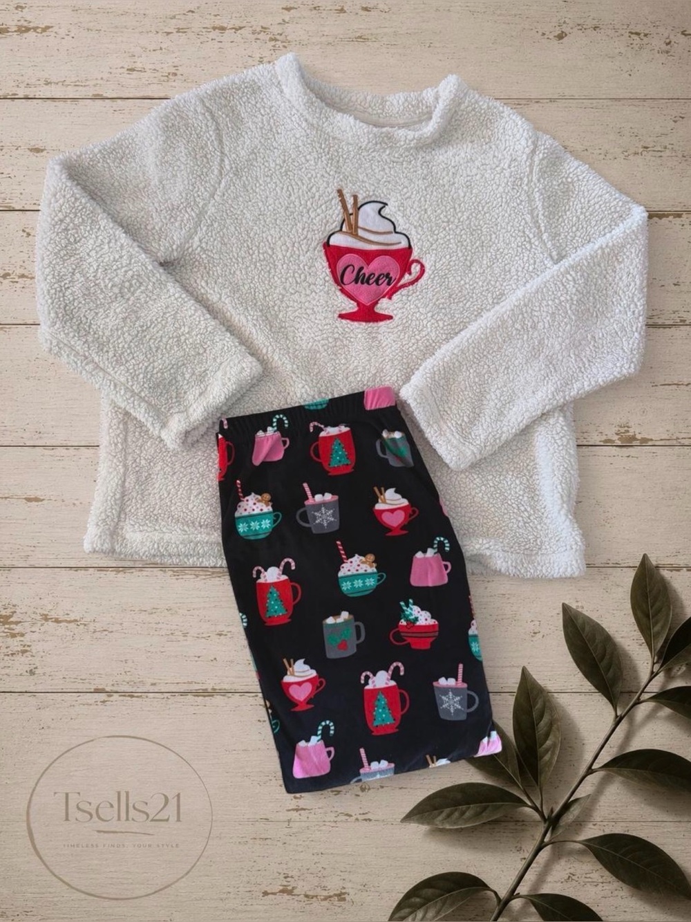 Holiday Time Cozy Sherpa Fleece "Cheer" 2-Piece Pajama Set - Size XL
